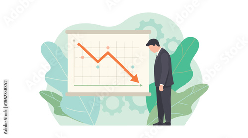 Businessman observing a financial loss chart, symbolizing business decline