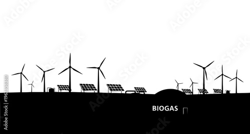 Renewable energy sources including wind turbines and solar panels Vector