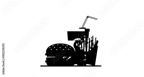 Black silhouette of a burger with utensils Vector