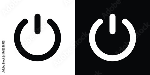 Universal power on/off symbol icon set. Clean, circular vector stroke with vertical line. Essential UI element for electronics, startup, and energy-saving concepts in B&W.