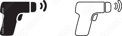 Infrared thermometer icon set, digital non-contact laser thermometer for fever screening, medical temperature gun vector illustration