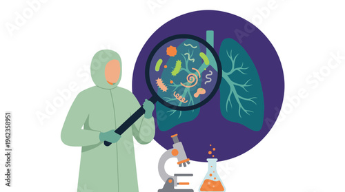 Medical researcher studying lung infections and microorganisms