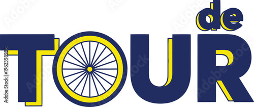 Stylized dark blue and yellow text logo reads Tour de with a bicycle wheel replacing the letter O for cycling events.