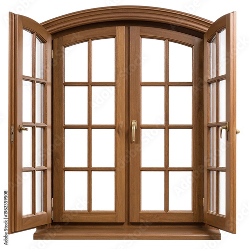 Wooden French Doors with Glass Panels Open.