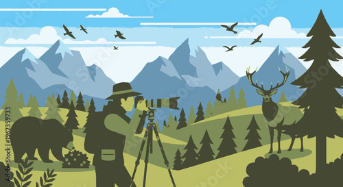 Photographer Capturing Wildlife in Natural Habitat.