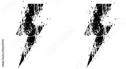 Lightning bolts grunge set with black distressed texture and white background featuring stormy, electric, shock with energy and weather elements for