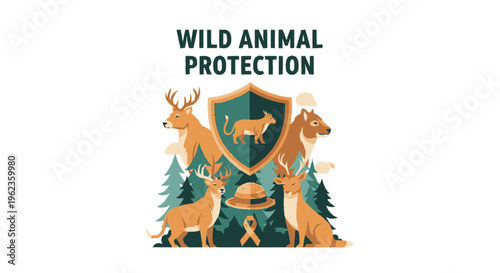 Wild Animal Protection Emblem with Deer and Fox.