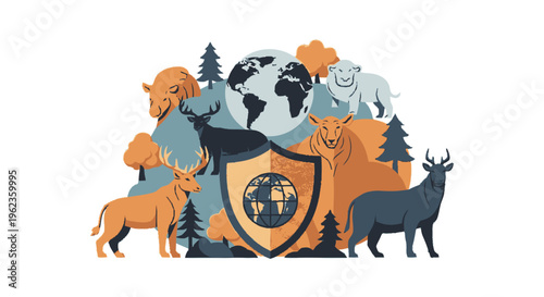 Wildlife Conservation Shield Protecting Earth Animals Ecosystem.