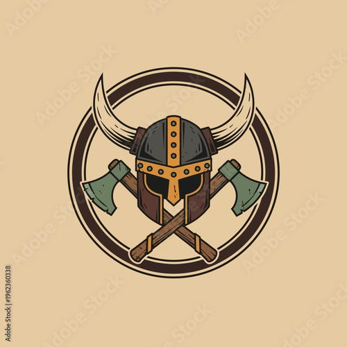 Viking Helmet and Crossed Axes Emblem