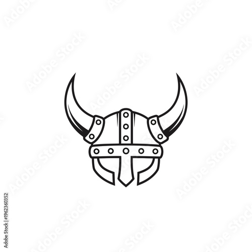 Viking Helmet Icon, Norse Warrior Headgear with Horns, Medieval Battle Symbol