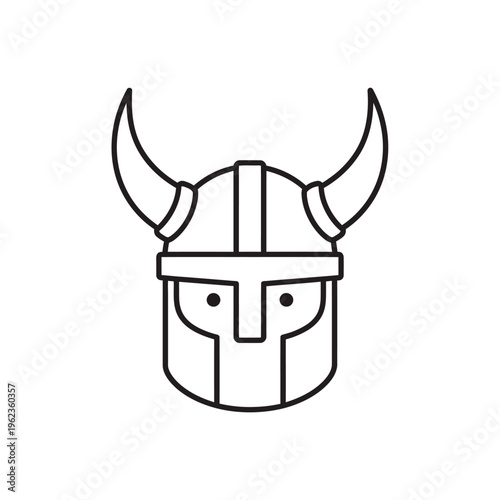 Viking Helmet Icon, Norse Warrior Head with Horns, Medieval Battle Symbol