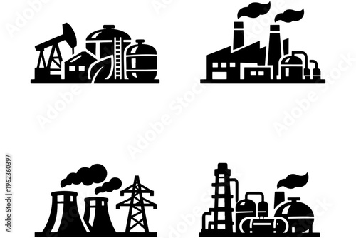 Industrial Infrastructure Icons – Biofuel, Oil, Manufacturing Flat Vector Set