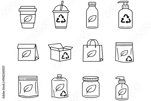 Sustainable Packaging Icons Collection Monoline Vector Design