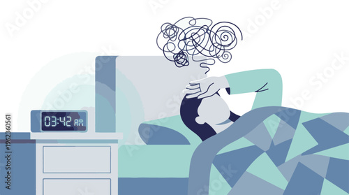 Person struggling with insomnia and anxiety during a sleepless night