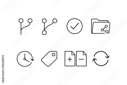 Collection of simple line icons representing common digital actions and concepts