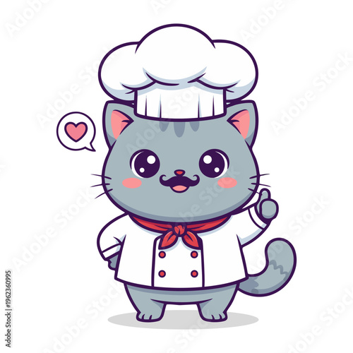 Cute Gray Cat Chef Character Illustration Design