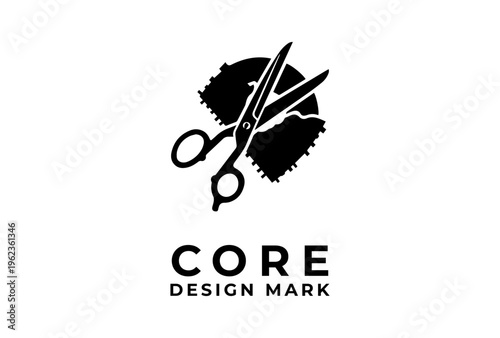 Scissors And Paper Design Symbol Presented As Black Vector Silhouette Sketch Engraving Logo Illustration Representing Design Day Craft Concept