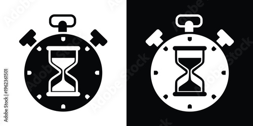 Stopwatch with hourglass symbol icon. Vector graphic combining two time elements to represent urgency, waiting time, and history. Perfect for management and countdown themes.