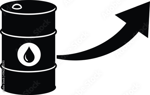 Black oil barrel with a droplet symbol and an arrow pointing upward