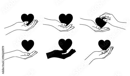 Hands Holding Heart Icon Set – Healthcare, Donation, and Giving Aid