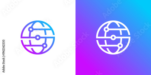 Dual meaning logo combining global and dot connection elements, symbolizing worldwide networking, digital integration, seamless communication, and interconnected global innovation