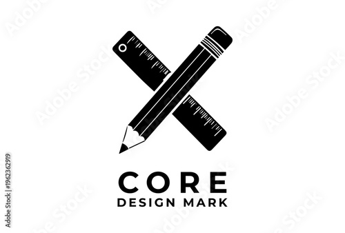 Pencil And Ruler Crossed Symbol Presented As Black Vector Silhouette Sketch Engraving Logo Illustration Representing Design Day Creative Concept