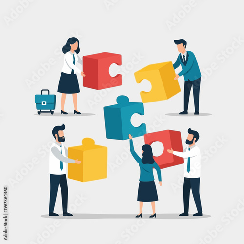 Teamwork and Collaboration: People assembling puzzle pieces, symbolizing strategy and success
