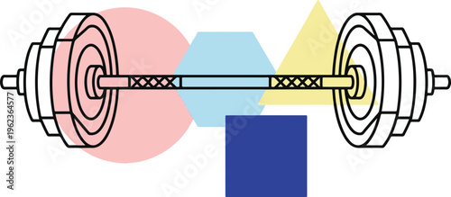 Modern Geometric Barbell Vector Illustration Featuring Abstract Shapes for Minimalist Fitness Branding and Weightlifting.