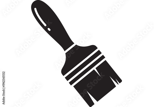 Paintbrush black silhouette with white lines on handle and bristles, artistic tool icon featuring brush, painting, art with design and graphic