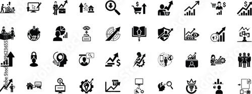 Comprehensive collection of business and technology icons depicting growth and innovation
