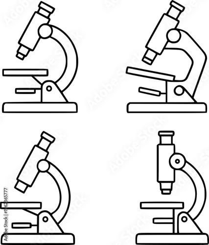 Microscope illustration set, in outline style, for laboratory or science design