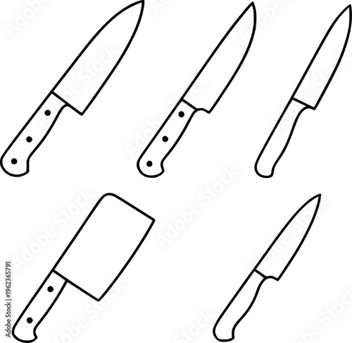 Knife illustration set, in outline style, for kitchen equipment design