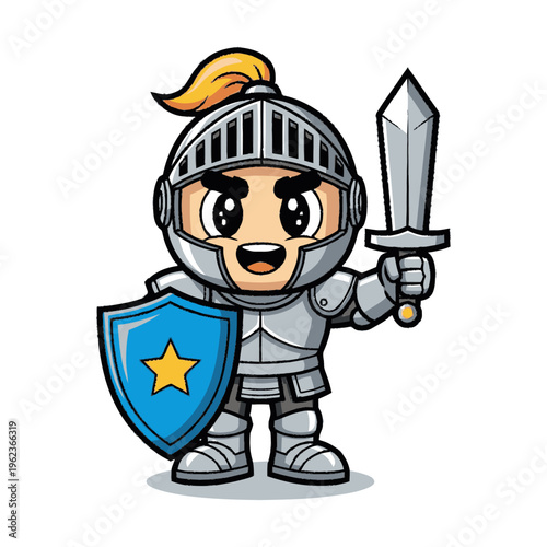 Cartoon knight in armor smiling.