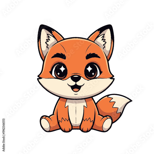 Cute cartoon baby fox sitting illustration.