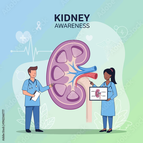 Kidney Awareness: Doctors Explain Anatomy and Health with Medical Illustration