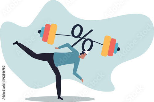 Man Crushed by Barbell with Percent Symbol . Financial Pressure and Debt Concept Vector Illustration