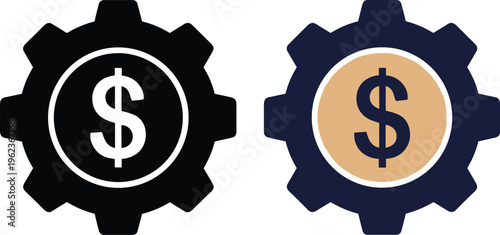 Financial gear icon collection with dollar economy business operations mechanism artwork, finance design, vector template set