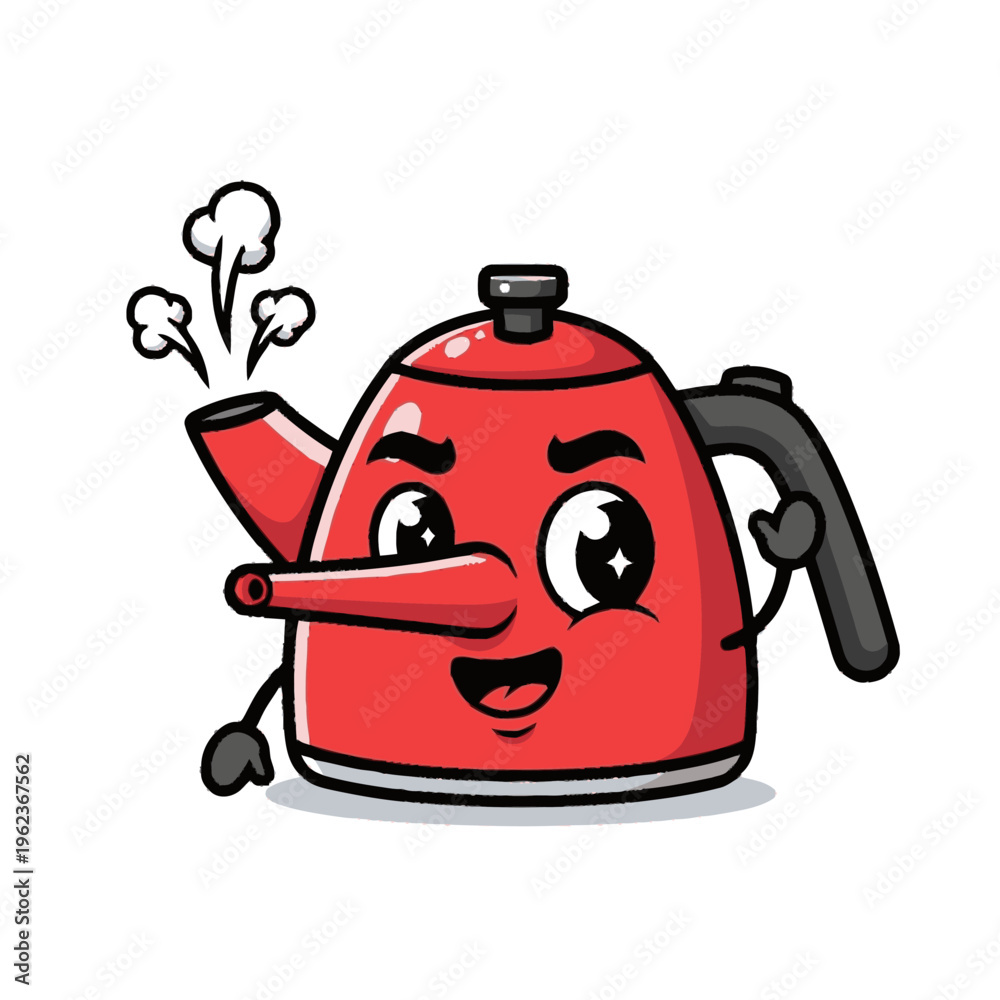 Fototapeta premium Funny red teapot with a long nose character.