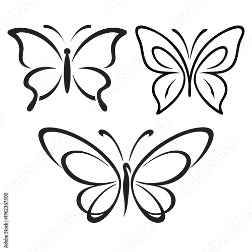 Elegant Abstract Outline Butterflies Flying with Minimalist Decoration.