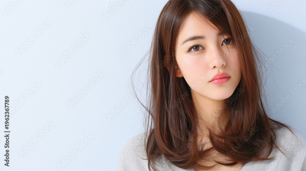 Fototapeta premium パステルカラーの背景と日本人女性
