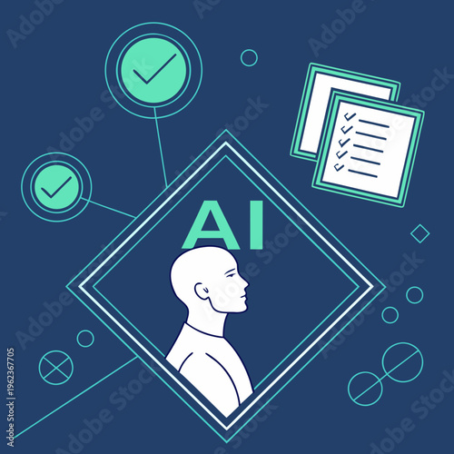 Futuristic AI User Interface with Human Silhouette and Verification Icons Vector