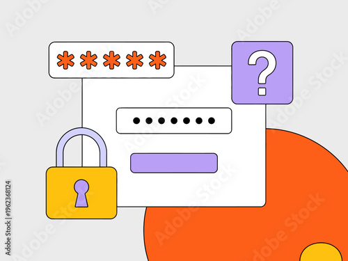 Digital security concept with padlock login fields and question mark password