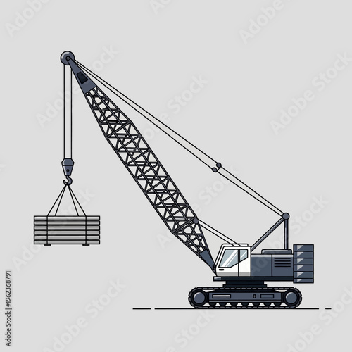Crawler crane lifting heavy steel beams at construction site