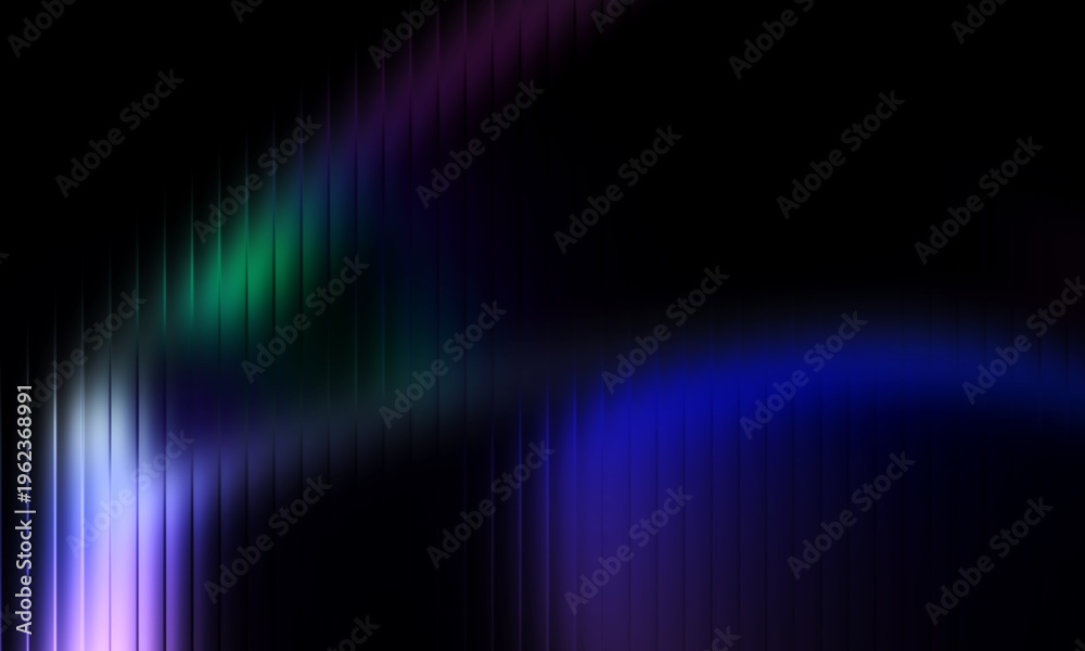 Obraz premium Dark abstract background with vertical lines and vibrant purple green light.