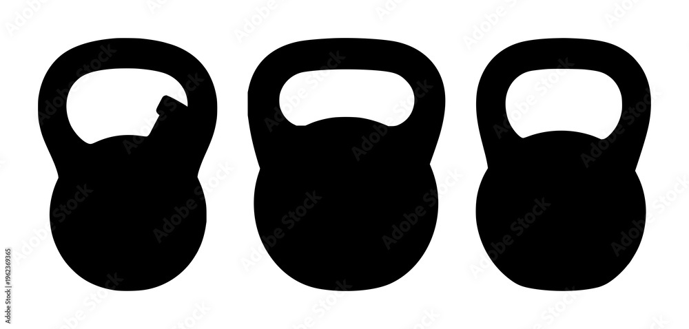 Fototapeta premium Kettlebell set with black silhouette against white backdrop featuring weightlifting, fitness, exercise with gym and workout