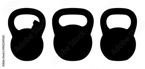 Kettlebell set with black silhouette against white backdrop featuring weightlifting, fitness, exercise with gym and workout