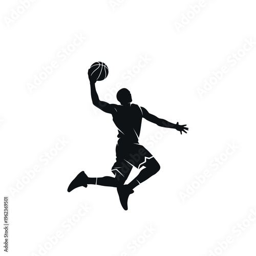 Basketball Player Dunking Silhouette Action Illustration