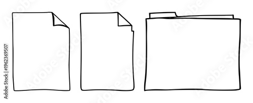 Document file set with simple line art design featuring paper, folded corner, digital illustration with flat colors and vector shapes