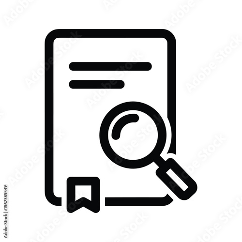Magnifying glass examining a document with a bookmark attached