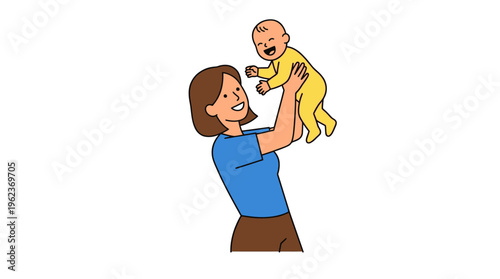 Joyful mother playfully lifting her laughing baby, celebrating the tender bond of family and loving parenthood